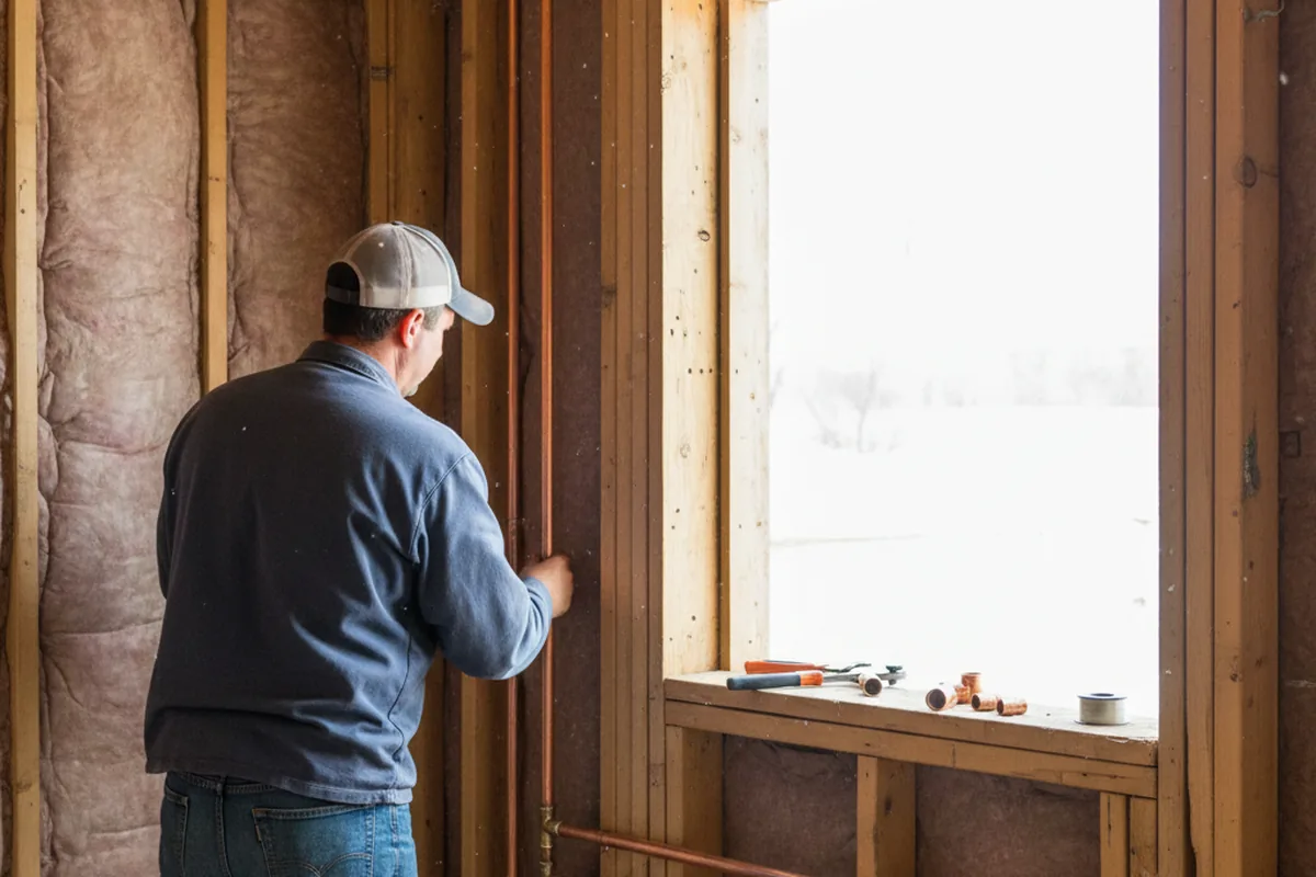 Licensed plumber running new copper supply lines in a Barnesville home